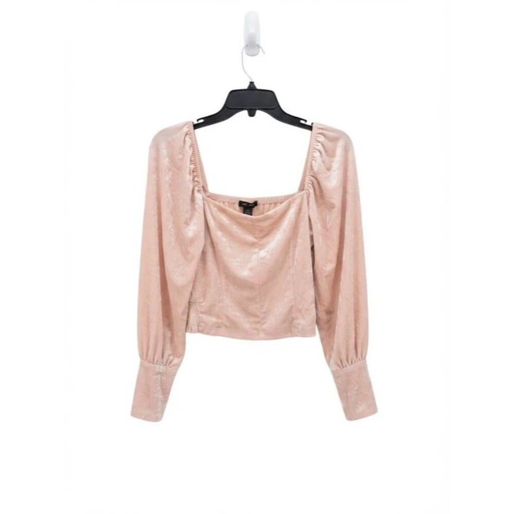 Forever 21 Pink Crush Velvet Square Neck Puff Sleeve Top Sz L